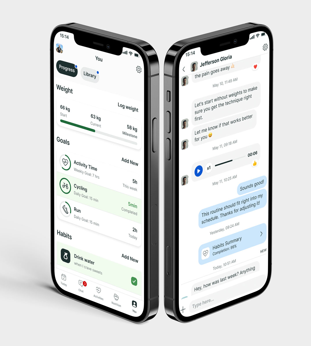 A mockup of the coaching app showcasing the features.